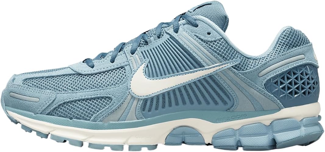 A Nike running shoe in light blue.