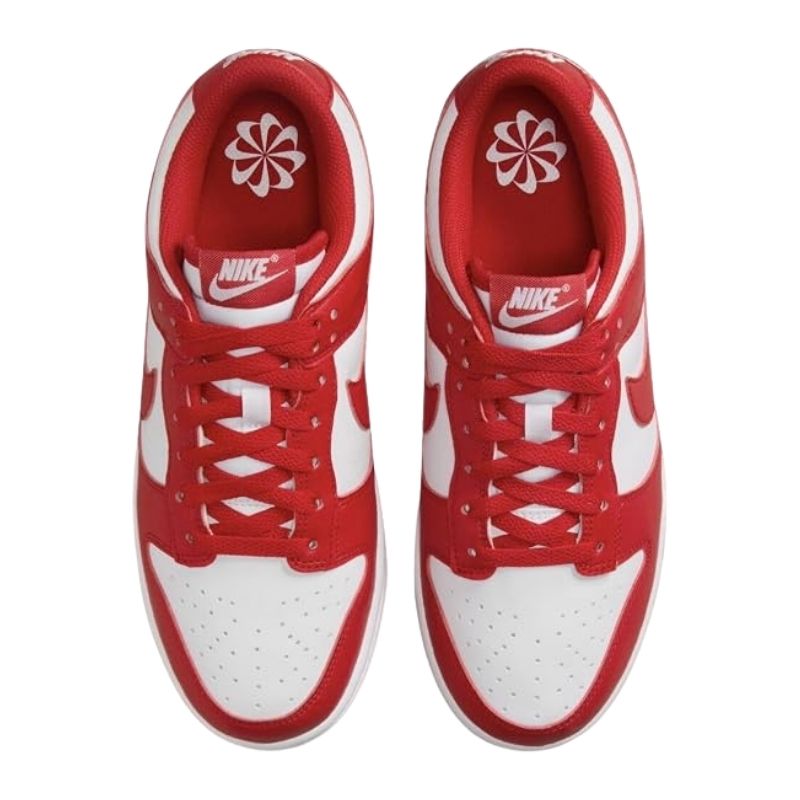 A pair of red and white Nike low-top 