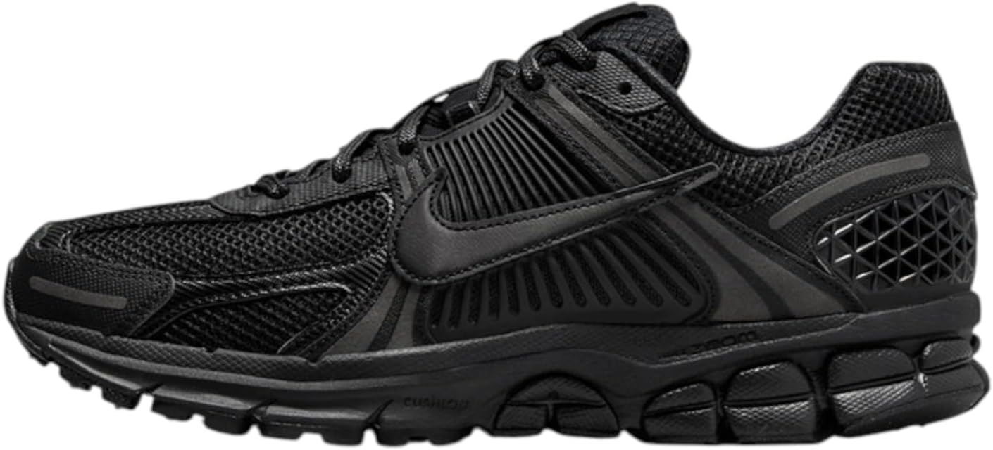 Black running shoe on a white background