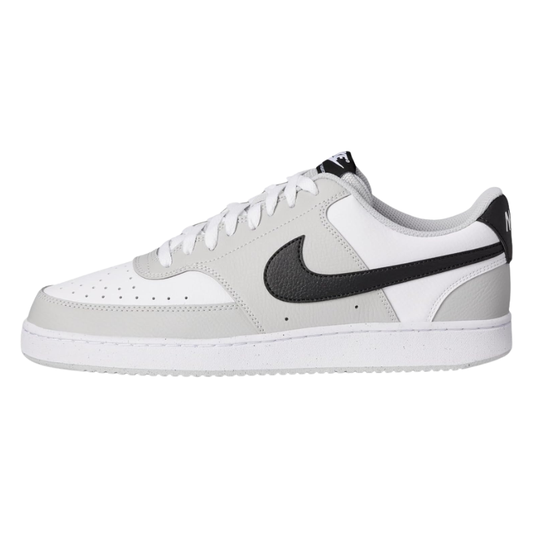 A Nike Air Force 1 Low sneaker in white and light gray with a black Swoosh logo, shown from a side profile view on a white background.